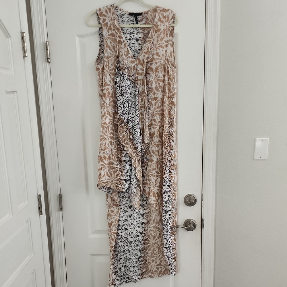 BCBGMaxAzria Designer Hi Low Asymmetrical Tan and Black Dress